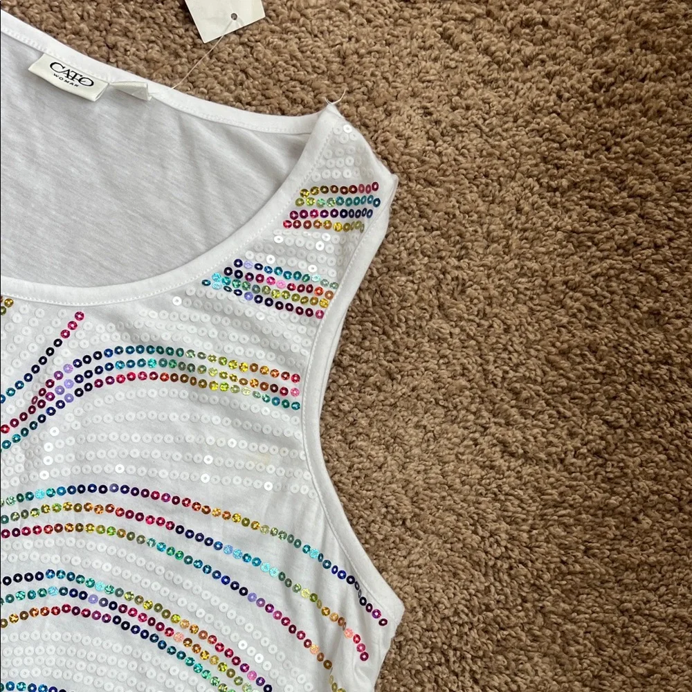 Cato White Sequin Embellished Tank Top - Picture 2 of 6